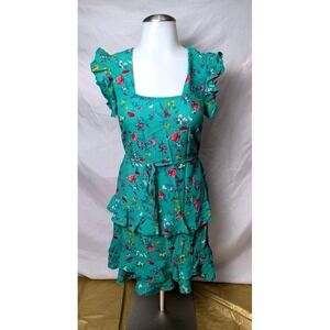 Lottie & Holly B.O.G. Collective~Green Floral Tiered Ruffle Mini Dress ~ Size XS